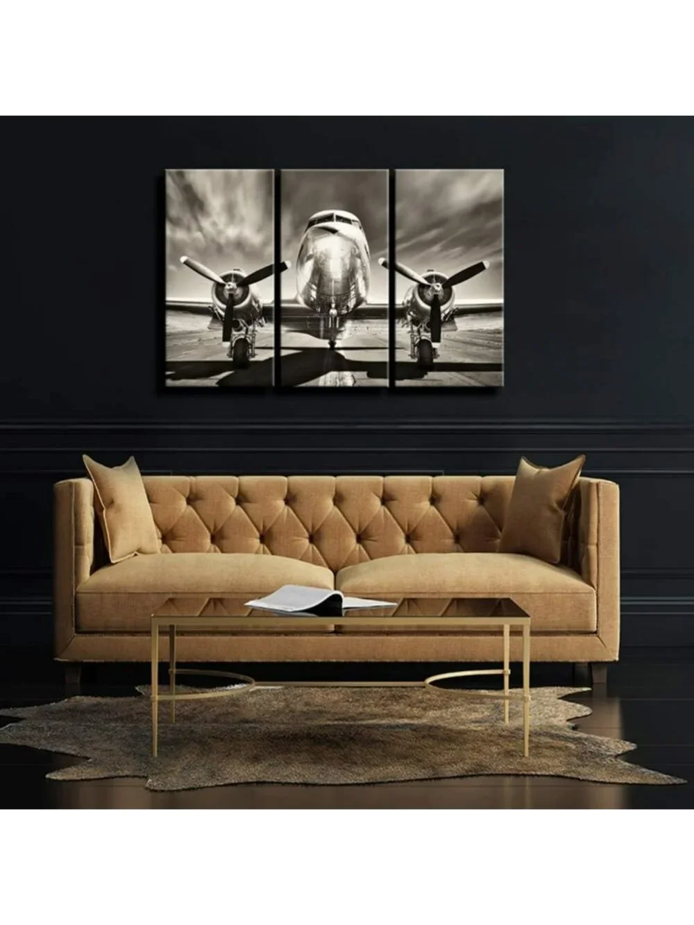 Vintage Airplane Wall Art Set - Black & White Propeller Decor for Boys Room